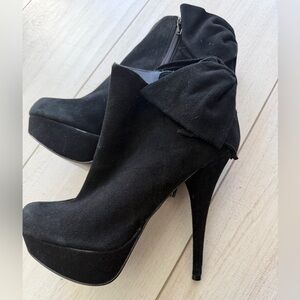 Steve Madden Black Suede Fold-Over Platform Ankle Booties